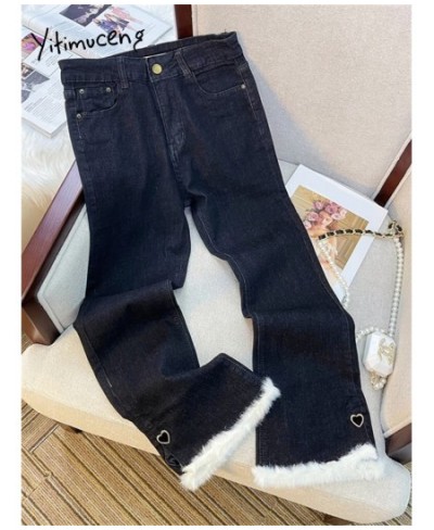 Spliced Jeans for Women 2023 New High Waisted Slim Korean Fashion Chic Flare Jeans Vintage Casual Ankle Length Jeans $61.88 -...