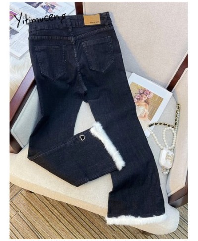 Spliced Jeans for Women 2023 New High Waisted Slim Korean Fashion Chic Flare Jeans Vintage Casual Ankle Length Jeans $61.88 -...