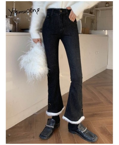 Spliced Jeans for Women 2023 New High Waisted Slim Korean Fashion Chic Flare Jeans Vintage Casual Ankle Length Jeans $61.88 -...