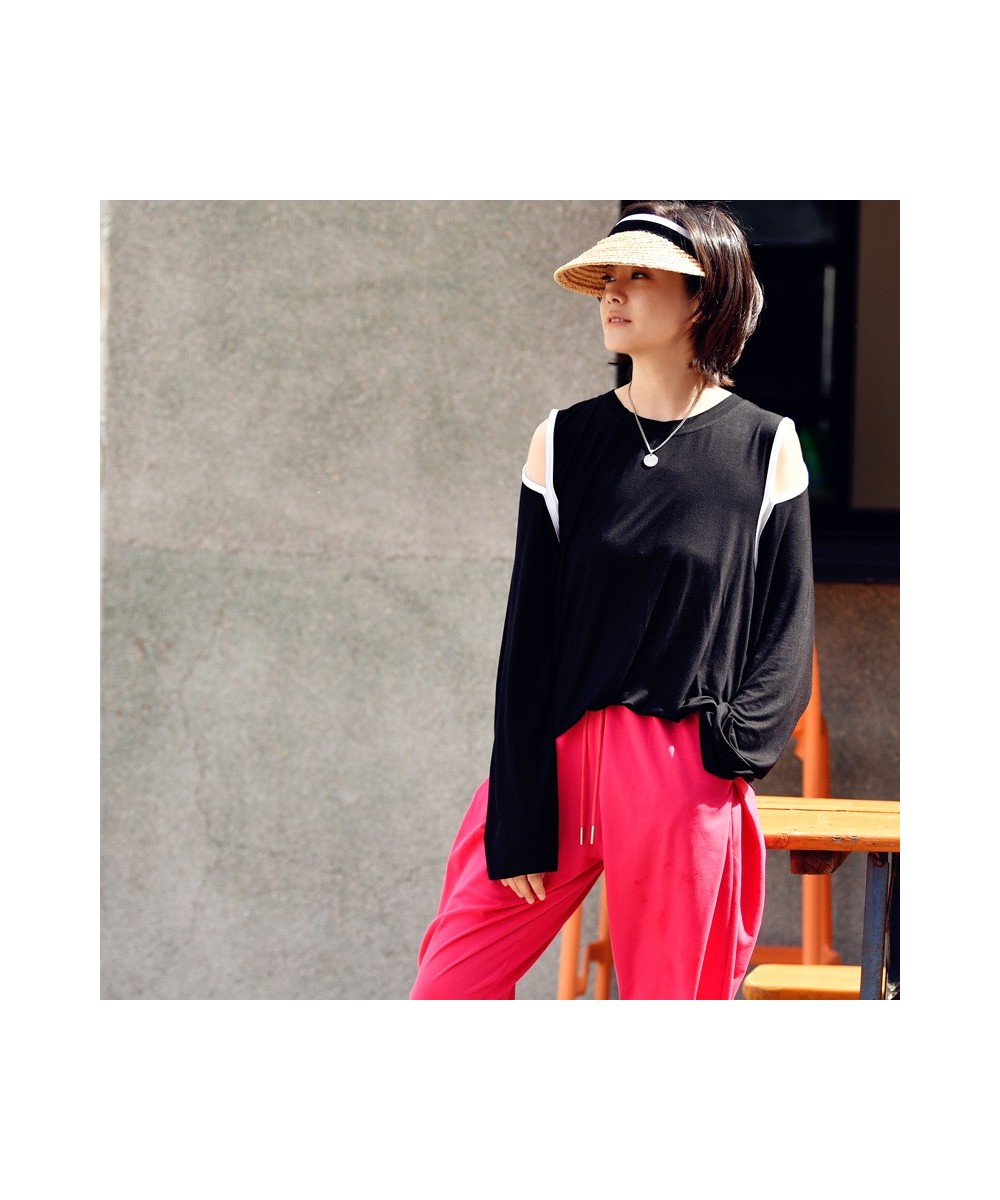 T8366C Korean version is fashionable and cool Shoulder hanging feeling slim and comfortable shading long sleeve T-shirt $48.9...