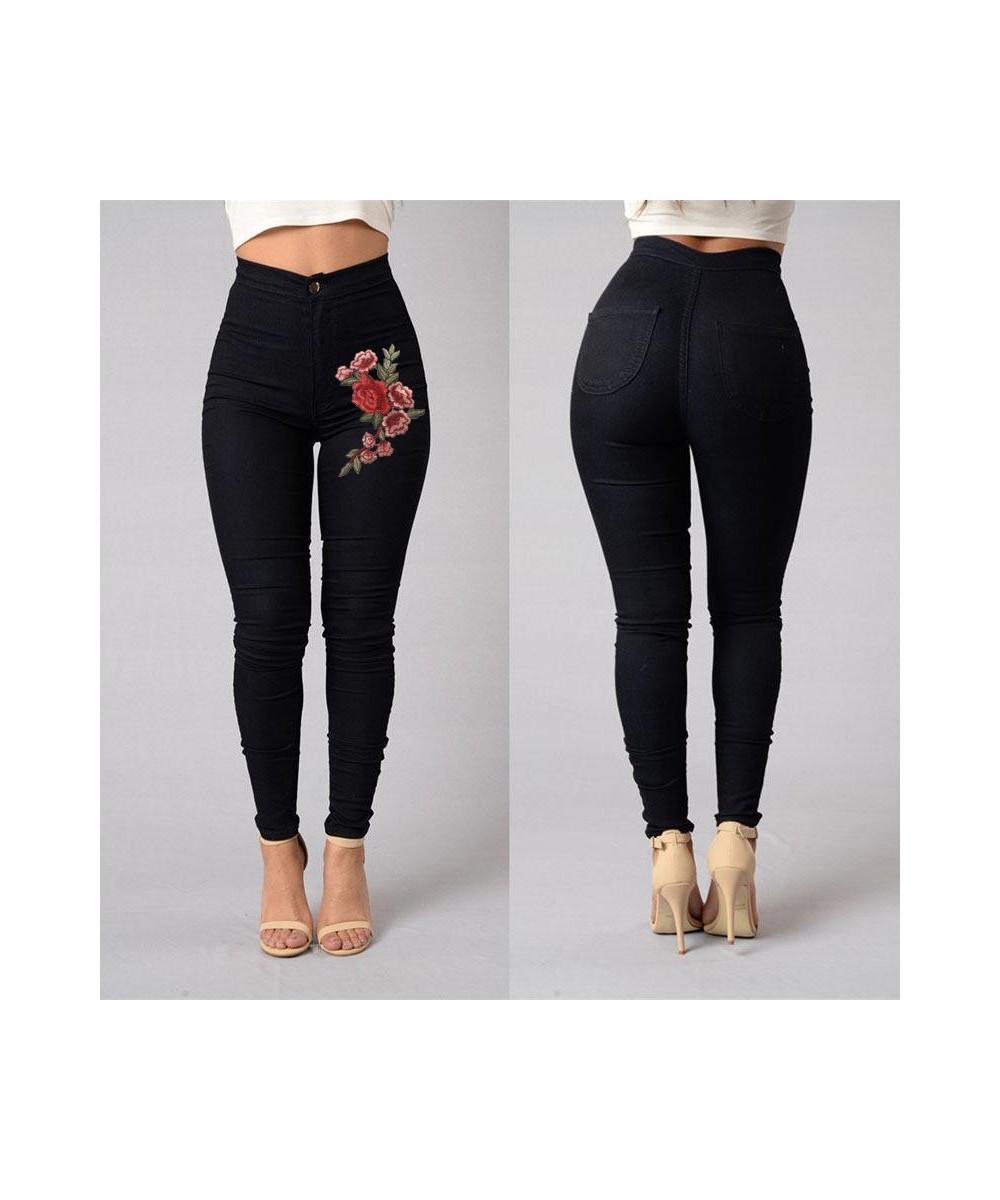 Fashion Women Skinny Embroidery Floral Jeans Stretch High Waist Workout Ripped Denim Pants Trousers 3xl Plus Size $26.44 - Jeans