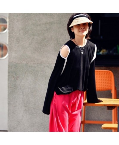 T8366C Korean version is fashionable and cool Shoulder hanging feeling slim and comfortable shading long sleeve T-shirt $48.9...