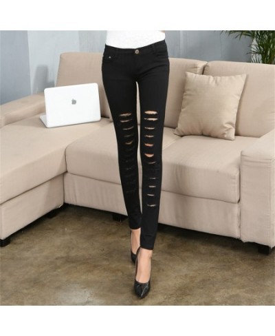 Autumn Summer Hole Ripped Jeans Women Sexy Denim High Waist Elastic Pencil Pants Capris Skinny Slim Black White Jeans Female ...