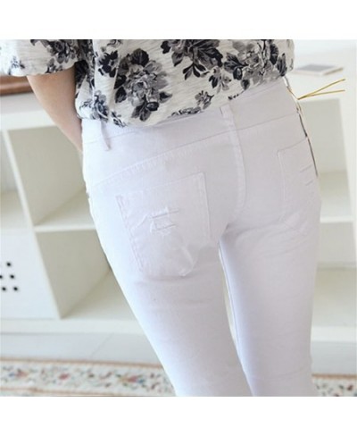 Autumn Summer Hole Ripped Jeans Women Sexy Denim High Waist Elastic Pencil Pants Capris Skinny Slim Black White Jeans Female ...