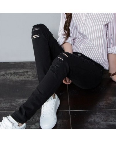 Autumn Summer Hole Ripped Jeans Women Sexy Denim High Waist Elastic Pencil Pants Capris Skinny Slim Black White Jeans Female ...