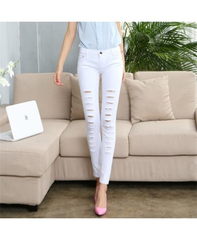 Autumn Summer Hole Ripped Jeans Women Sexy Denim High Waist Elastic Pencil Pants Capris Skinny Slim Black White Jeans Female ...