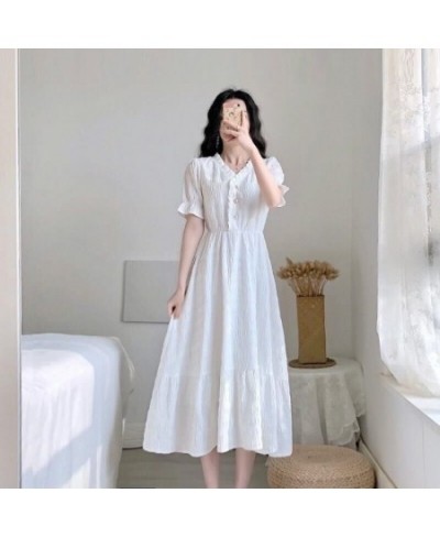 Women's Clothing 2023 Short Sleeve Female Dress Elegant Spring White Midi Causal Dress Tunic Shirt Women Frocks Korean Style ...