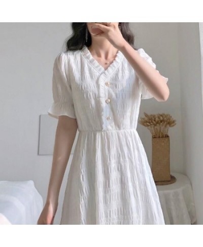 Women's Clothing 2023 Short Sleeve Female Dress Elegant Spring White Midi Causal Dress Tunic Shirt Women Frocks Korean Style ...