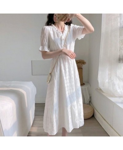 Women's Clothing 2023 Short Sleeve Female Dress Elegant Spring White Midi Causal Dress Tunic Shirt Women Frocks Korean Style ...