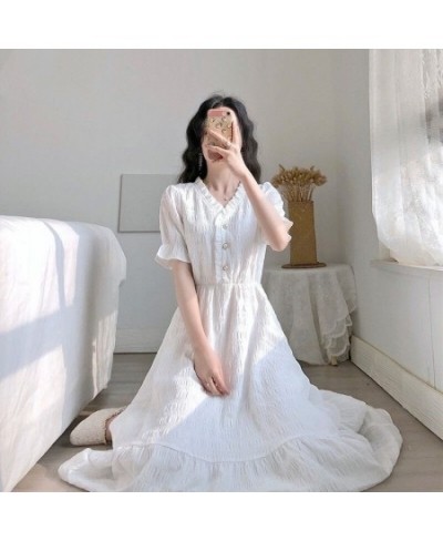 Women's Clothing 2023 Short Sleeve Female Dress Elegant Spring White Midi Causal Dress Tunic Shirt Women Frocks Korean Style ...