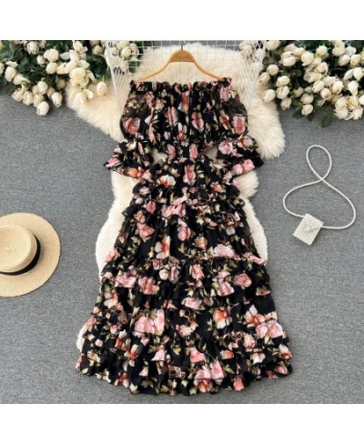 2023 New Spring Summer Women Sexy Slash Neck Hlaf Sleeve Slim Long Dress Sweet Tierred Ruffles Floral Cake Dress quinceanera ...