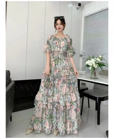 2023 New Spring Summer Women Sexy Slash Neck Hlaf Sleeve Slim Long Dress Sweet Tierred Ruffles Floral Cake Dress quinceanera ...