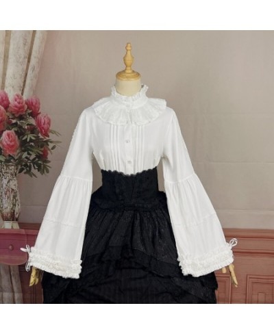 Gothic Lolita Style Blouses Women Vintage Elegant Ruffles Turtleneck Long Sleeve Tops Girls Kawaii Slim Shirts Black and Whit...