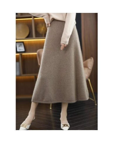 New 100% Pure Wool Knitted Skirt Women's Middle And Long High Waist Joker Hip A Step Skirt $62.66 - Skirts