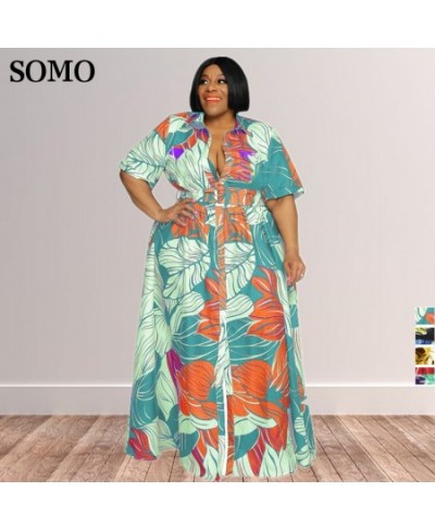 Summer Women Plus Size Clothing Short Sleeve Fashion Print Maxi Dresses Casual Lapel Button Long Dress Wholesale $49.88 - Plu...