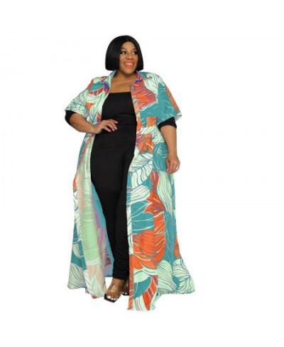 Summer Women Plus Size Clothing Short Sleeve Fashion Print Maxi Dresses Casual Lapel Button Long Dress Wholesale $49.88 - Plu...