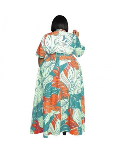 Summer Women Plus Size Clothing Short Sleeve Fashion Print Maxi Dresses Casual Lapel Button Long Dress Wholesale $49.88 - Plu...