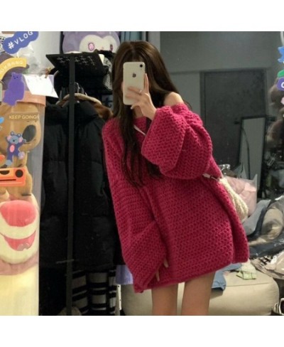 Korean Solid Color Simple Oversized Sweater Retro Street Loose Sweater Women Fashionable Harajuku Casual Trendy Pullover $48....