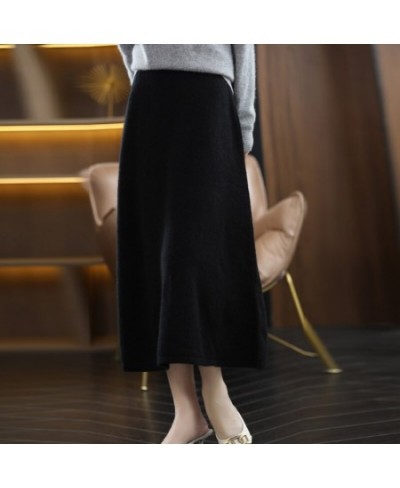 New 100% Pure Wool Knitted Skirt Women's Middle And Long High Waist Joker Hip A Step Skirt $62.66 - Skirts