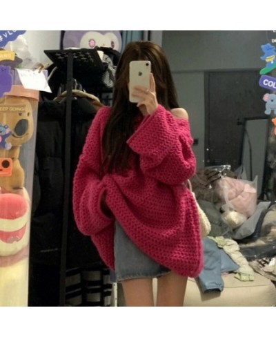 Korean Solid Color Simple Oversized Sweater Retro Street Loose Sweater Women Fashionable Harajuku Casual Trendy Pullover $48....