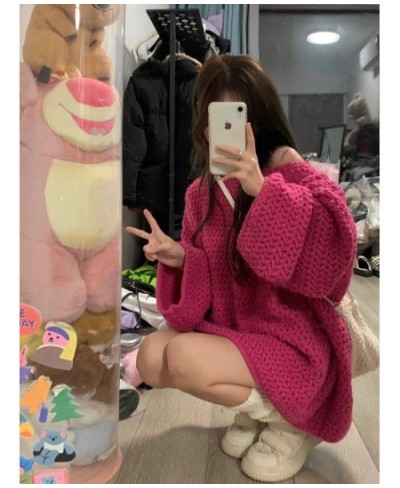 Korean Solid Color Simple Oversized Sweater Retro Street Loose Sweater Women Fashionable Harajuku Casual Trendy Pullover $48....