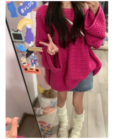 Korean Solid Color Simple Oversized Sweater Retro Street Loose Sweater Women Fashionable Harajuku Casual Trendy Pullover $48....