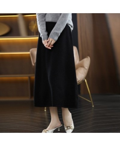 New 100% Pure Wool Knitted Skirt Women's Middle And Long High Waist Joker Hip A Step Skirt $62.66 - Skirts