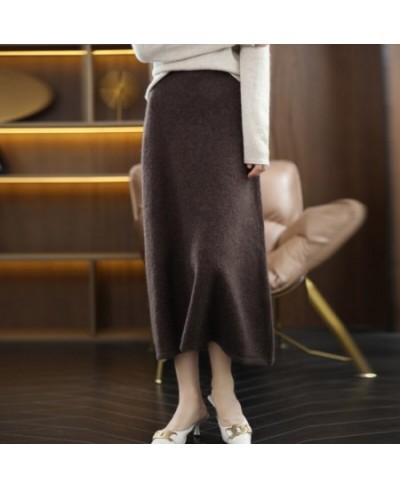 New 100% Pure Wool Knitted Skirt Women's Middle And Long High Waist Joker Hip A Step Skirt $62.66 - Skirts