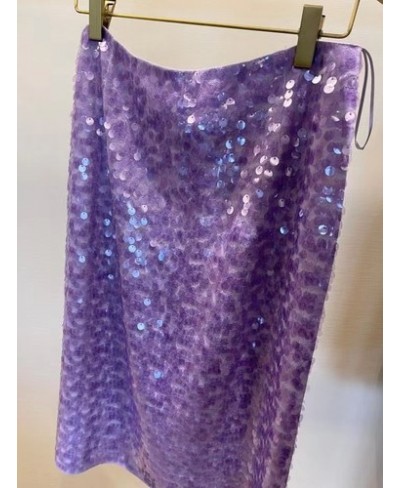 Korea Dongdaemun 2023 New Sequin Skirt Women's Beaded Fish Scale Purple Gilded Fantasy Fairy Evangelical Midi Skirts for Wome...