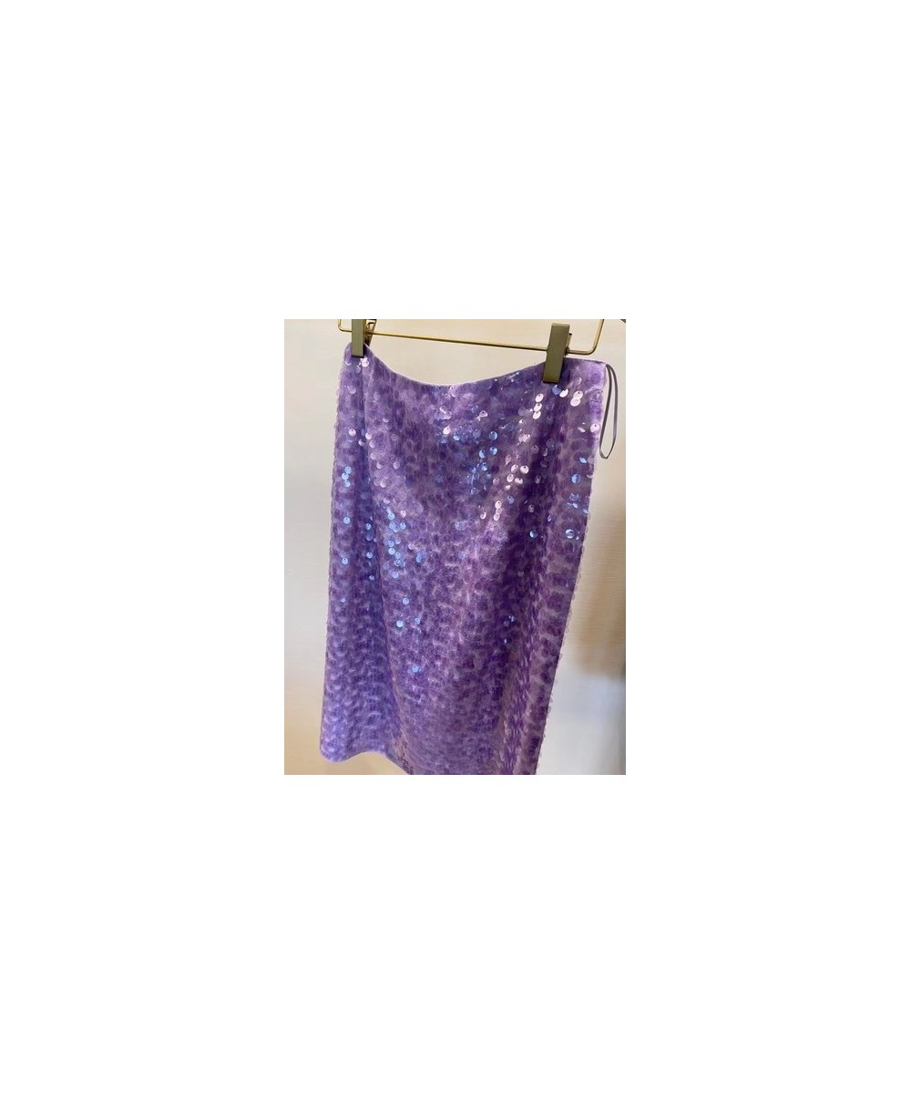 Korea Dongdaemun 2023 New Sequin Skirt Women's Beaded Fish Scale Purple Gilded Fantasy Fairy Evangelical Midi Skirts for Wome...