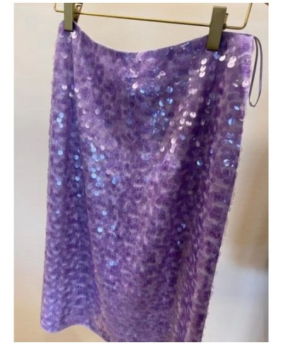 Korea Dongdaemun 2023 New Sequin Skirt Women's Beaded Fish Scale Purple Gilded Fantasy Fairy Evangelical Midi Skirts for Wome...