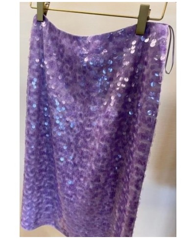 Korea Dongdaemun 2023 New Sequin Skirt Women's Beaded Fish Scale Purple Gilded Fantasy Fairy Evangelical Midi Skirts for Wome...