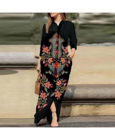 Vintage Flower Print Loose Shirt Dress Office Fashion Lapel Collar Button Party Dress 2023 Women Casual Long Sleeve Long $55....