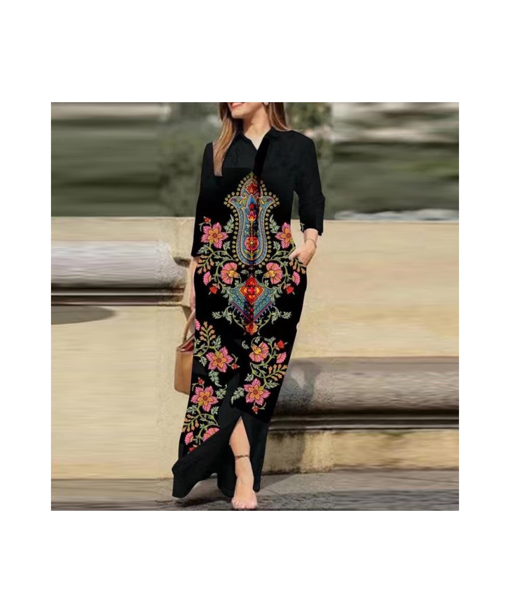 Vintage Flower Print Loose Shirt Dress Office Fashion Lapel Collar Button Party Dress 2023 Women Casual Long Sleeve Long $55....