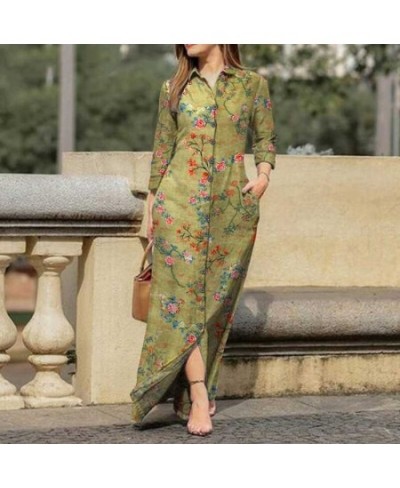 Vintage Flower Print Loose Shirt Dress Office Fashion Lapel Collar Button Party Dress 2023 Women Casual Long Sleeve Long $55....