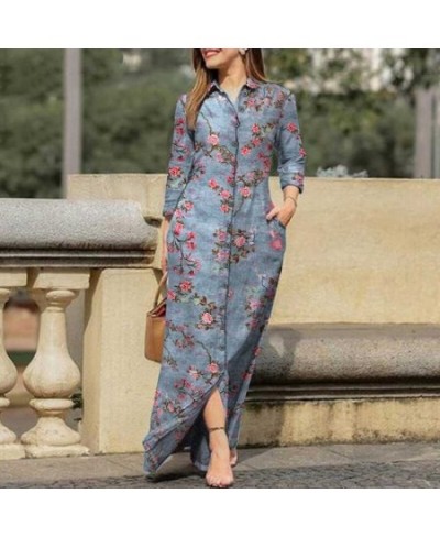 Vintage Flower Print Loose Shirt Dress Office Fashion Lapel Collar Button Party Dress 2023 Women Casual Long Sleeve Long $55....