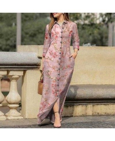 Vintage Flower Print Loose Shirt Dress Office Fashion Lapel Collar Button Party Dress 2023 Women Casual Long Sleeve Long $55....