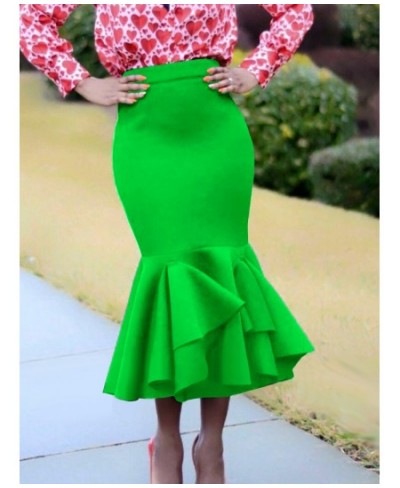 Women Mermaid Green Skirt High Waist Christmas Elegant Slim Ruffles Classy Saias Jupes Falads Femme Office Ladies Date Out $4...