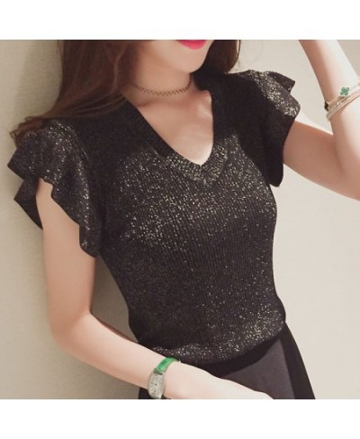 shiny lurex summer sweater women butterfly sleeve pullover women basic sweater women 2022 korean glitter knit top female $33....