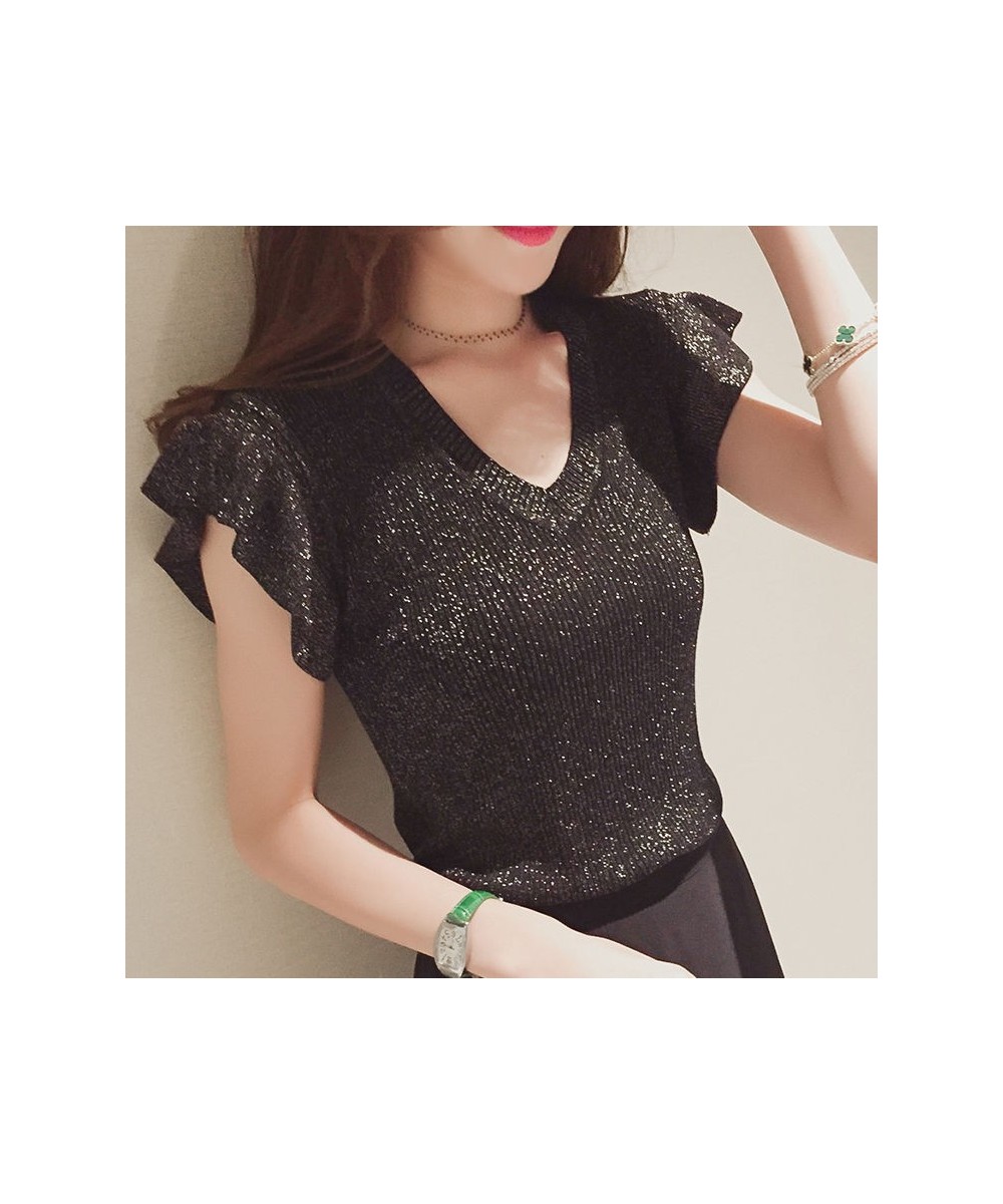 shiny lurex summer sweater women butterfly sleeve pullover women basic sweater women 2022 korean glitter knit top female $33....