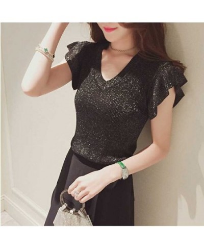 shiny lurex summer sweater women butterfly sleeve pullover women basic sweater women 2022 korean glitter knit top female $33....