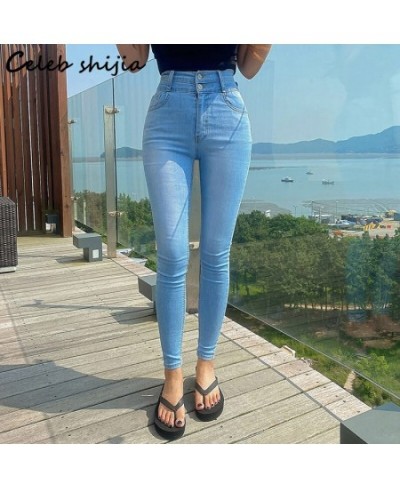 Streetwear Elastic Denim Women Pencil Pants Light Blue 2023 Chic Korean Fashion Skinny Jeans Ladies Vintage High Waist Bottom...