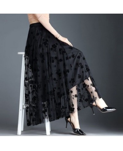 2022 Autumn Korean Pleated Net Yarn High Waist Skirt Women Clothes Korean Printing Loose Elastic Waist A-line Skirt Ladies $2...