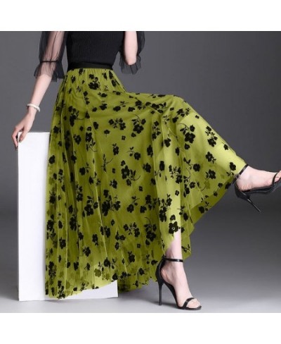 2022 Autumn Korean Pleated Net Yarn High Waist Skirt Women Clothes Korean Printing Loose Elastic Waist A-line Skirt Ladies $2...