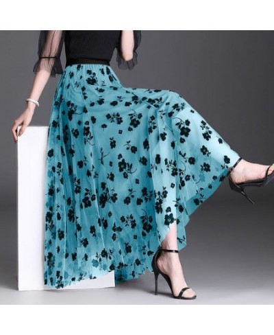 2022 Autumn Korean Pleated Net Yarn High Waist Skirt Women Clothes Korean Printing Loose Elastic Waist A-line Skirt Ladies $2...