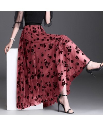 2022 Autumn Korean Pleated Net Yarn High Waist Skirt Women Clothes Korean Printing Loose Elastic Waist A-line Skirt Ladies $2...