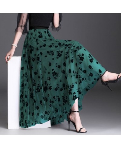 2022 Autumn Korean Pleated Net Yarn High Waist Skirt Women Clothes Korean Printing Loose Elastic Waist A-line Skirt Ladies $2...