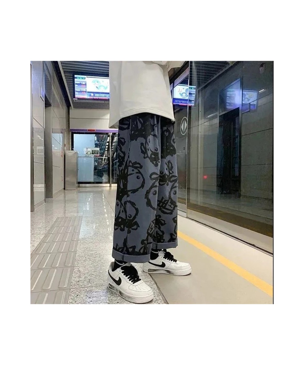 Casual Pants Women Spring Summer Loose Wide Leg Elastic High Waist Oversize Straight Trouser Japanese Design Cartoon Print $3...