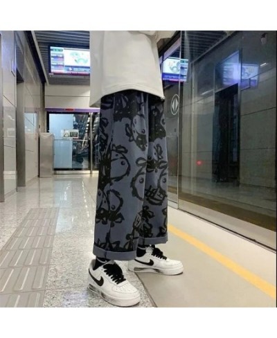 Casual Pants Women Spring Summer Loose Wide Leg Elastic High Waist Oversize Straight Trouser Japanese Design Cartoon Print $3...