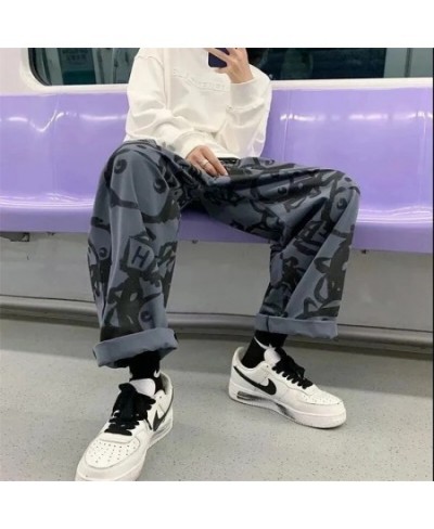 Casual Pants Women Spring Summer Loose Wide Leg Elastic High Waist Oversize Straight Trouser Japanese Design Cartoon Print $3...